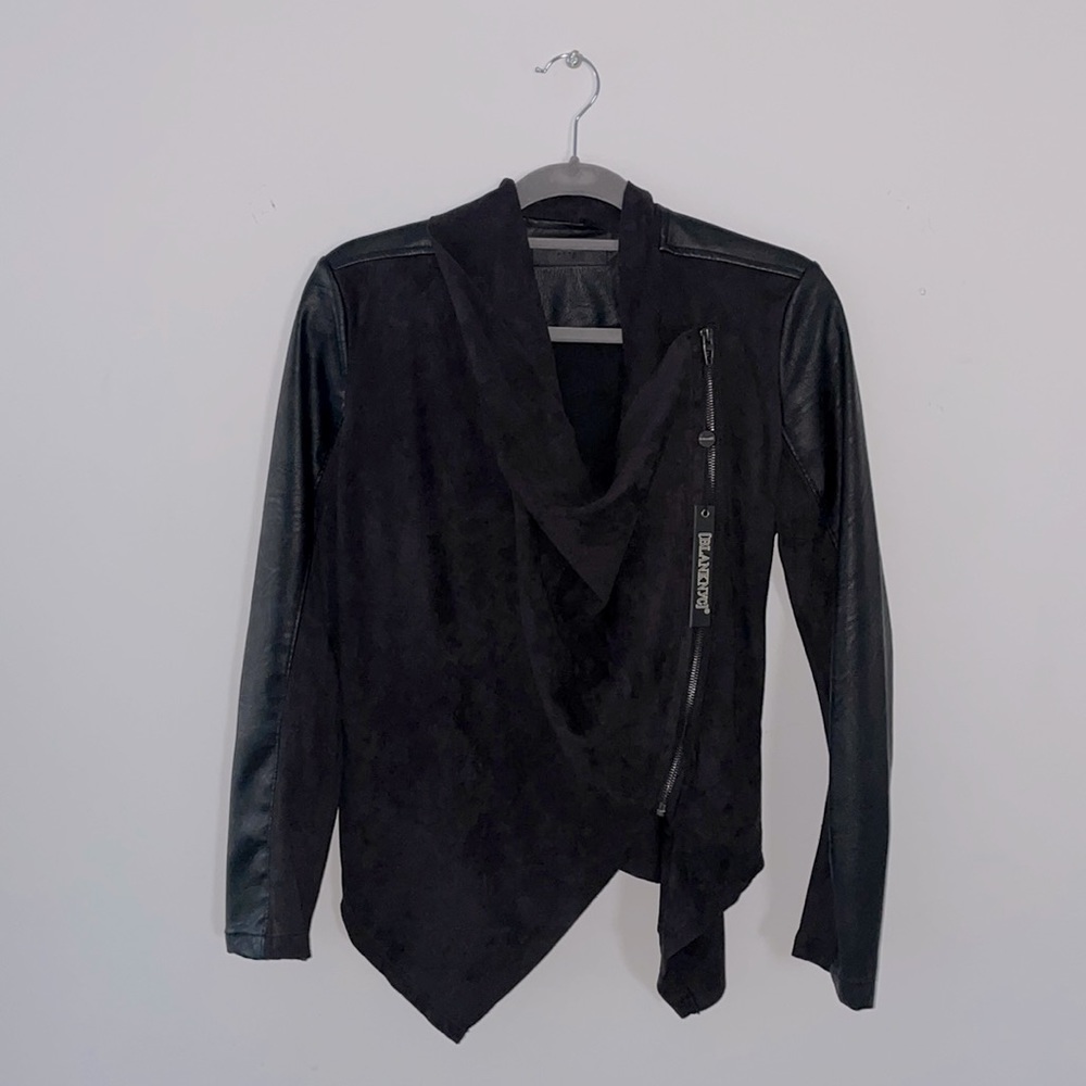 BlankNYC Drape Front Private Practice Motto Jacket faux suede leather XS wrap